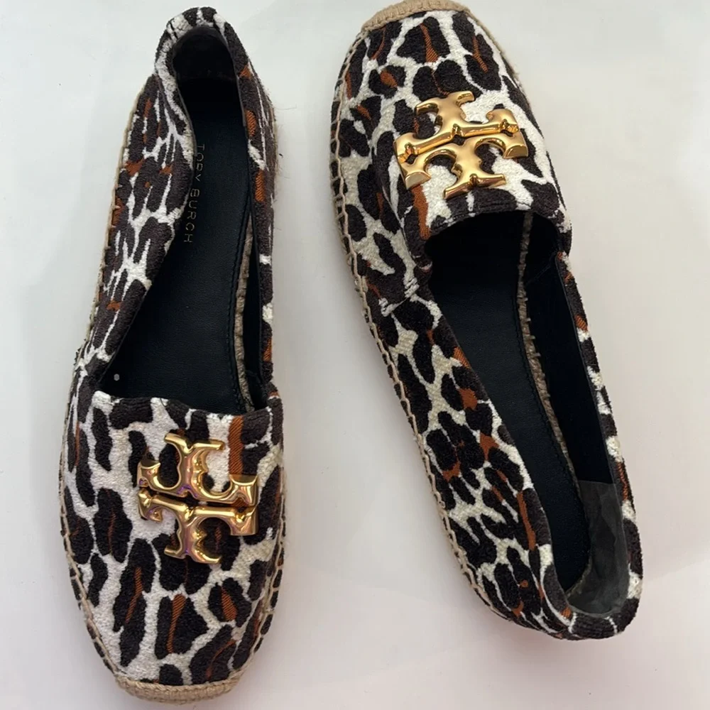 TORY BURCH ELEANOR ESPADRILLE JACQUARD VELVET REVA LEOPARD SZ 7 - Picture 5 of 7